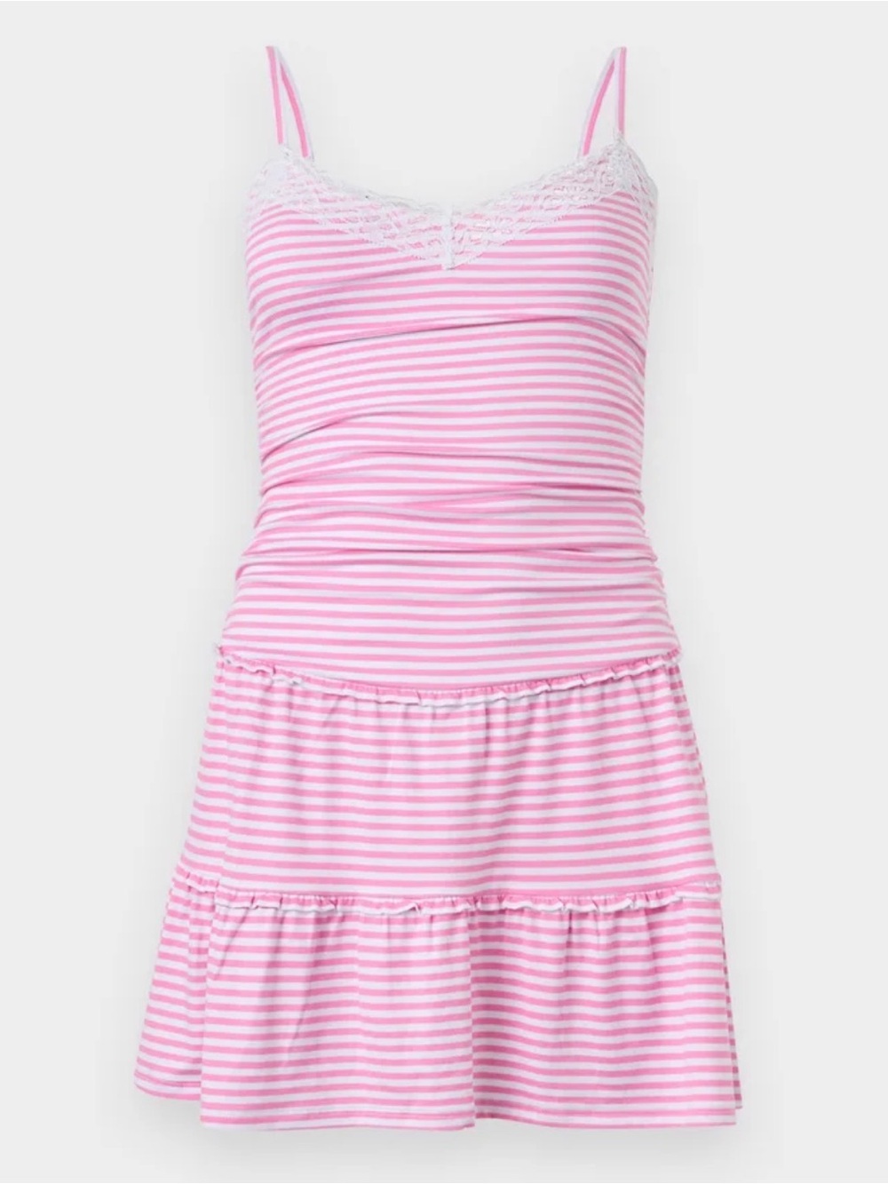 Hollister Striped Pink Lace-Trim Cami Dress Built In Shorts NWT XXS